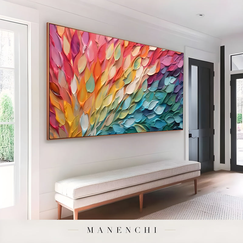 Prismatic Petal Explosion abstract painting displayed in elegant entryway hallway display