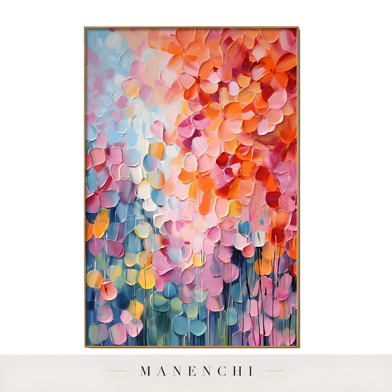 Prismatic Petal Solstice abstract painting displayed in framed canvas art