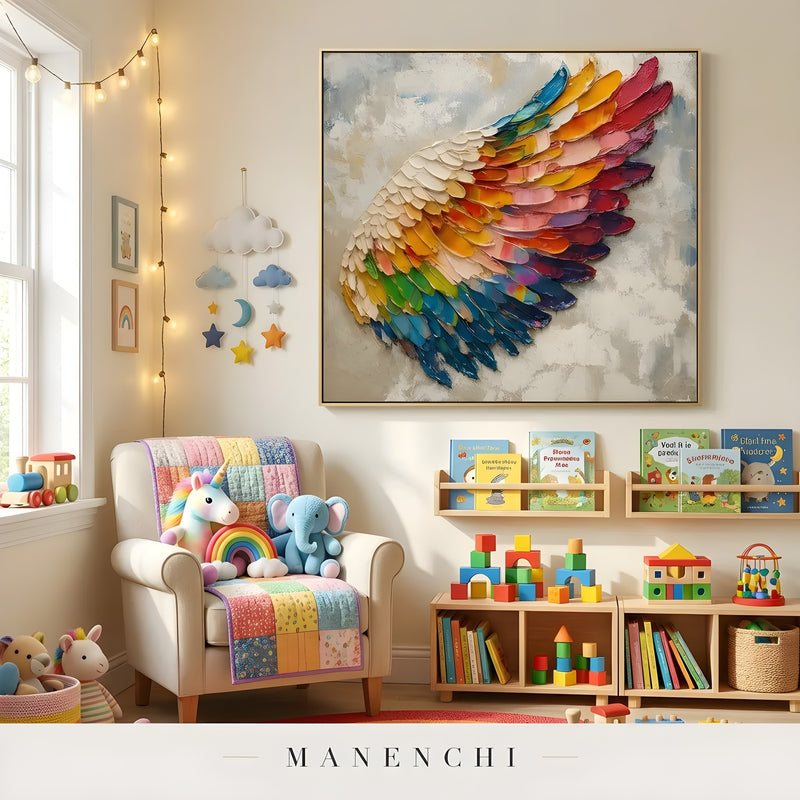 Prismatic Wing Ascent abstract painting displayed in children room nursery