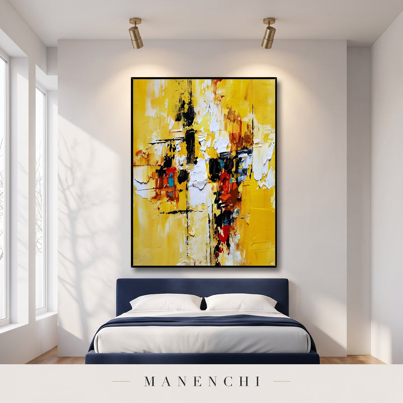 Radiant Momentum abstract painting displayed in a modern bedroom