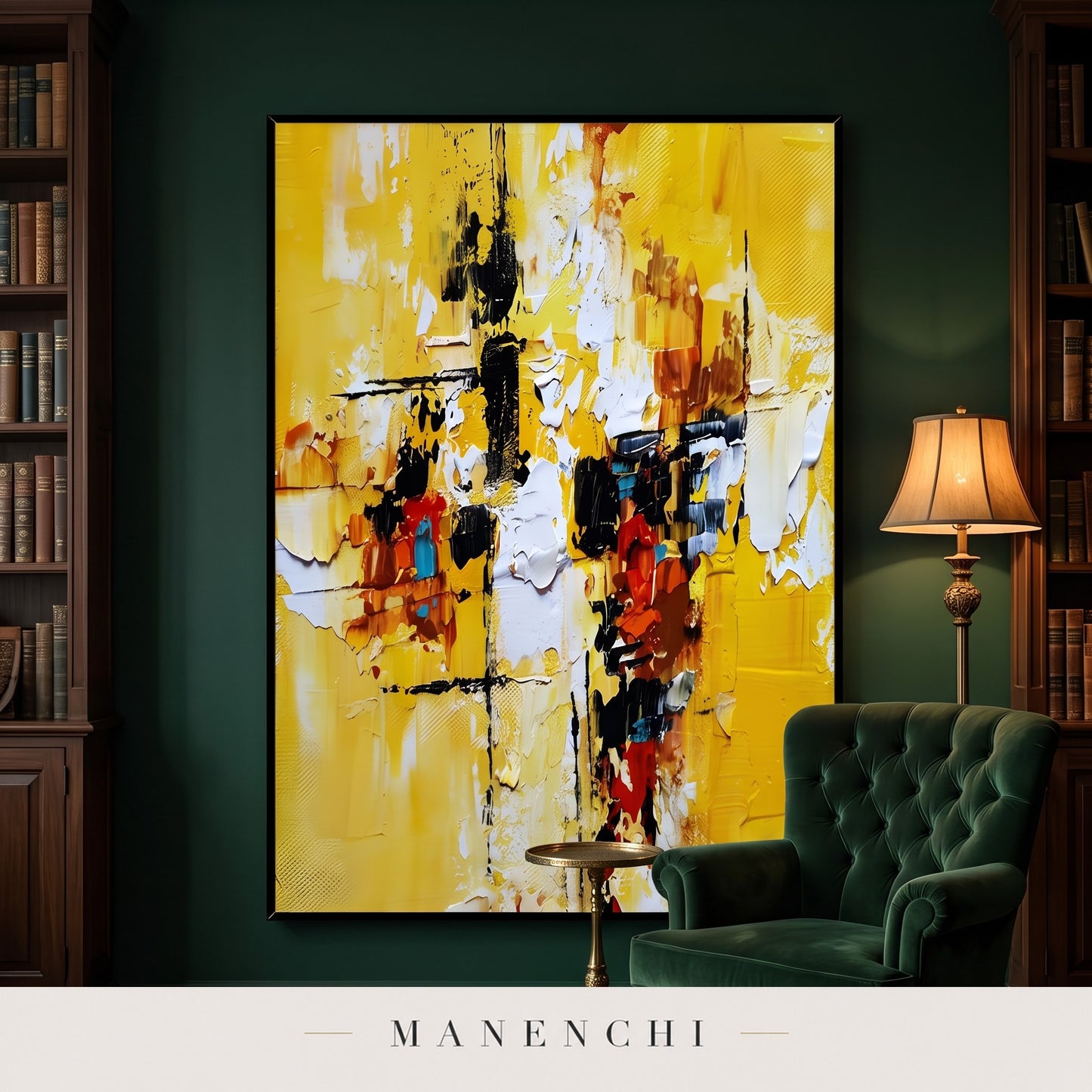 Radiant Momentum abstract painting displayed in a library