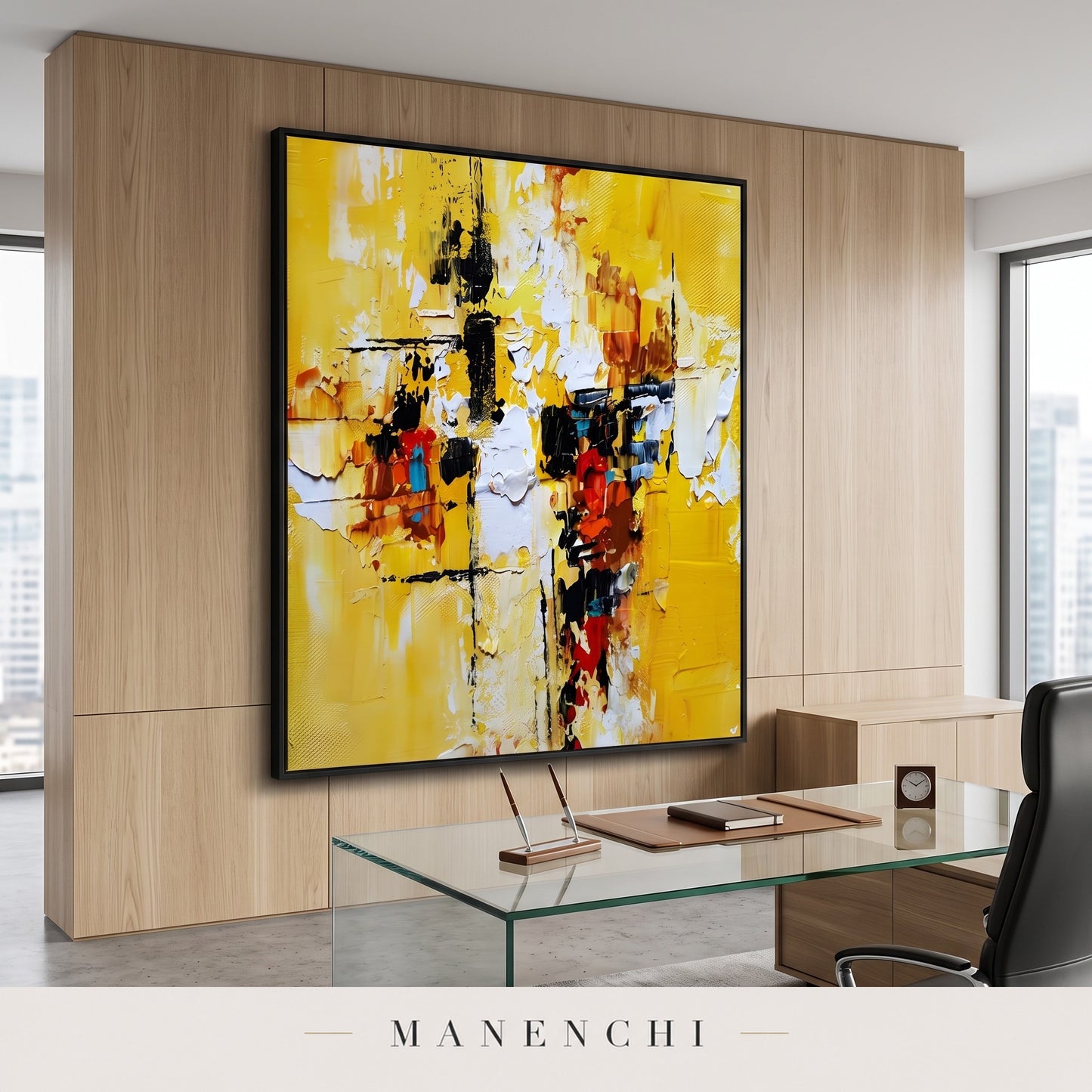 Radiant Momentum abstract painting displayed in a study