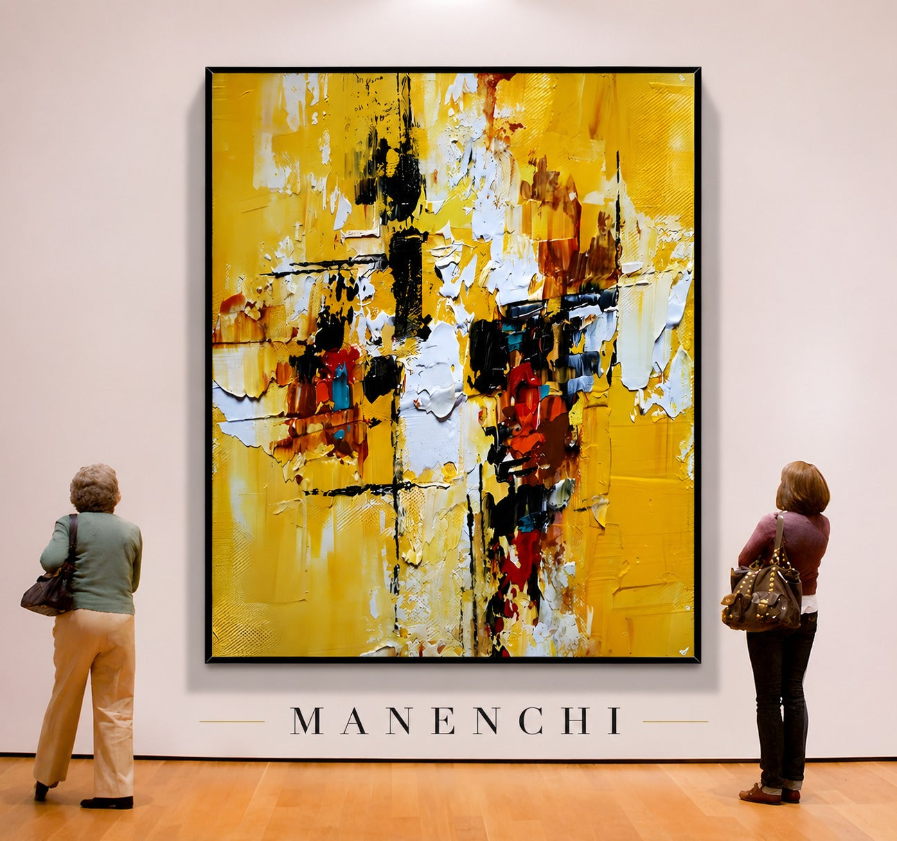 Radiant Momentum original hand-painted abstract painting by ManenchiGallery, displayed in a gallery setting