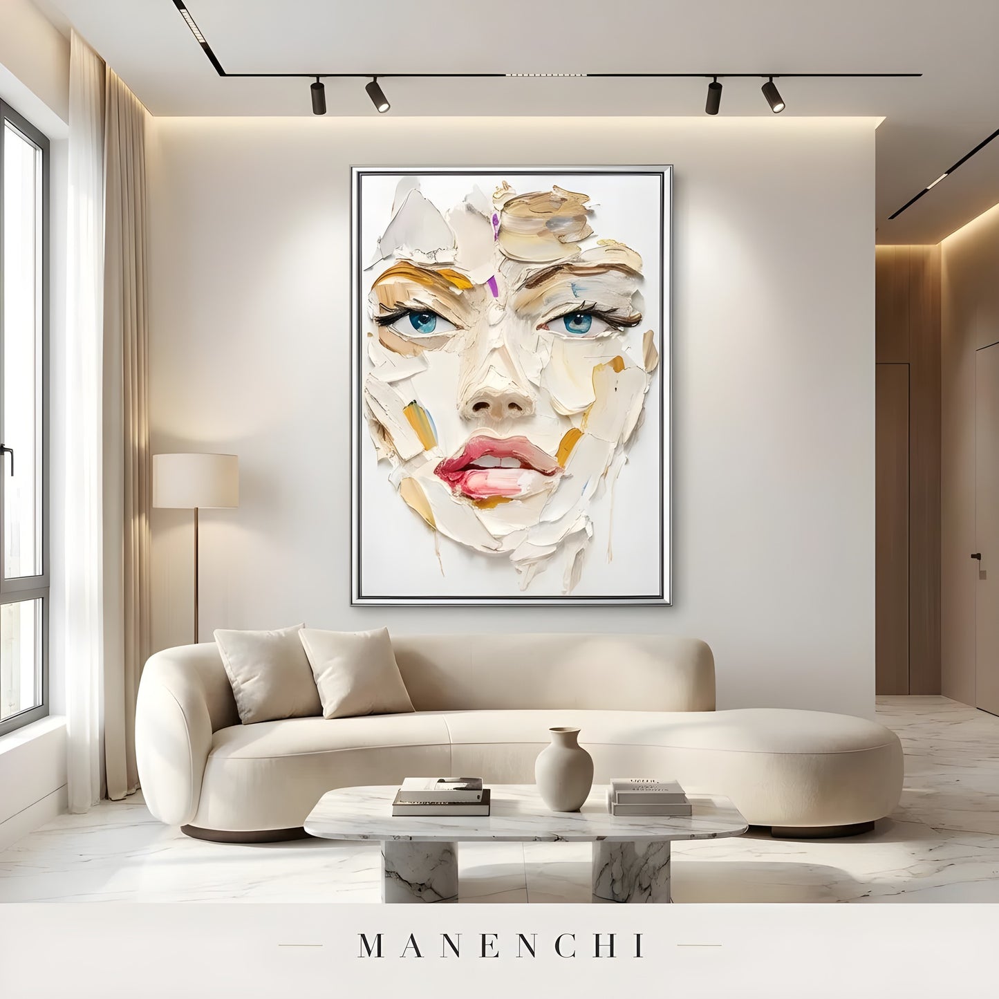 Radiant Visage Expression abstract painting displayed in modern minimalist lounge