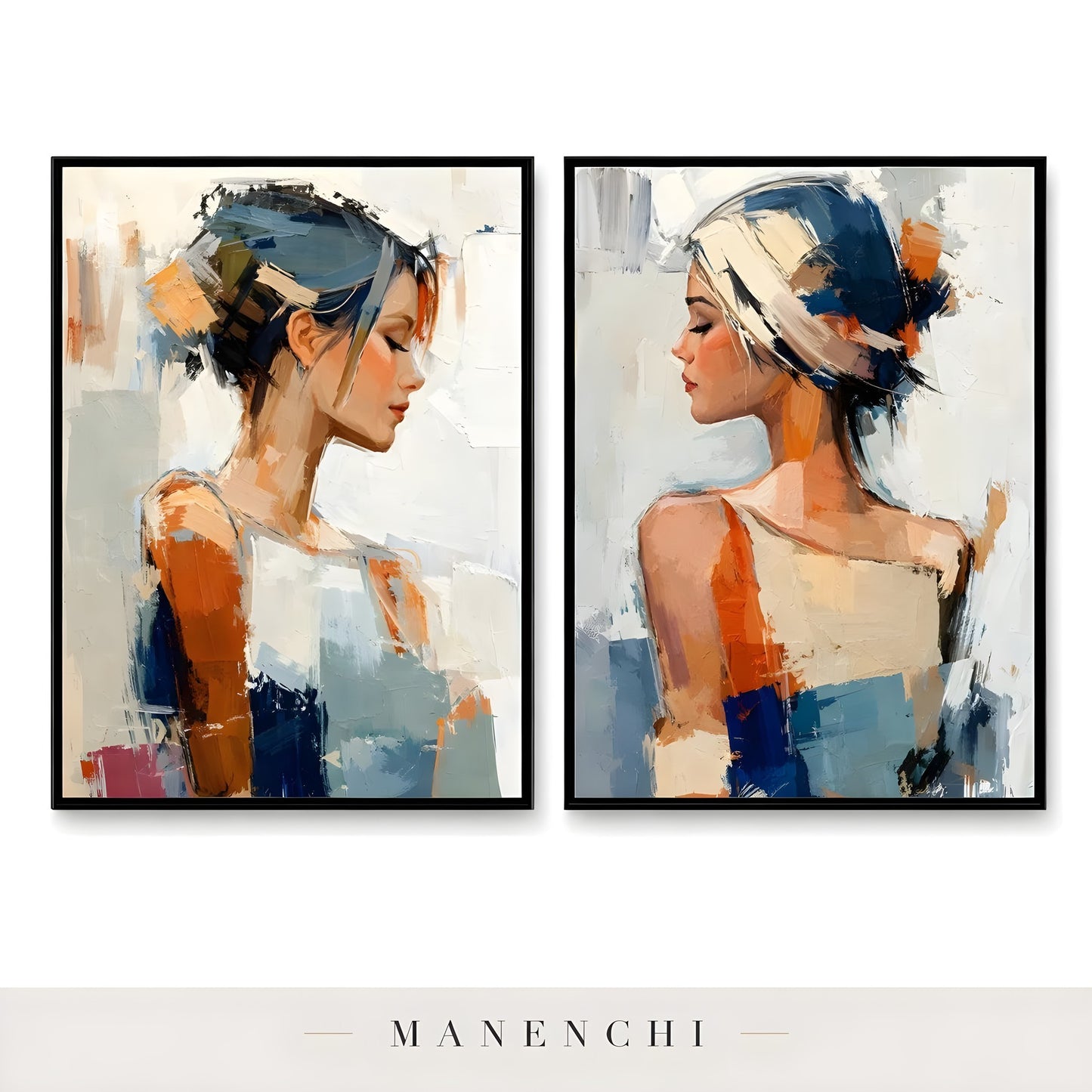 Reflective Dualities portrait diptych displayed in framed art prints set