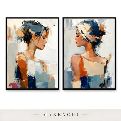 Reflective Dualities portrait diptych displayed in framed art prints set