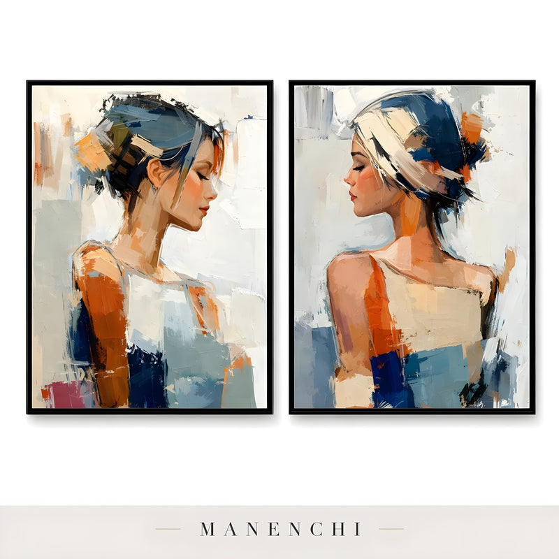 Reflective Dualities portrait diptych displayed in framed art prints set