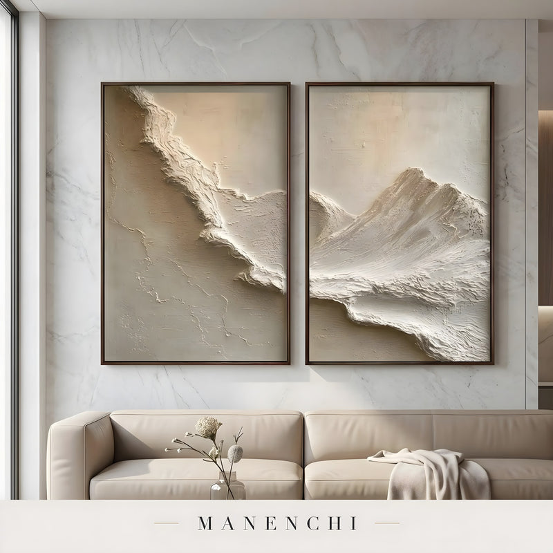 Ridge Line Flow abstract painting displayed in two panel living room