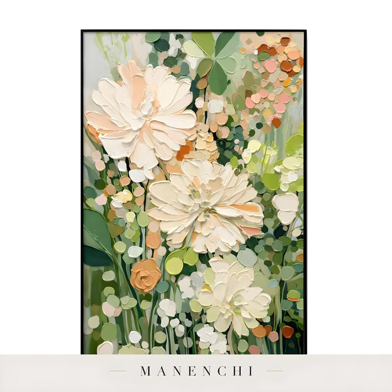 Sage Garden Bloom abstract painting displayed in framed painting isolated