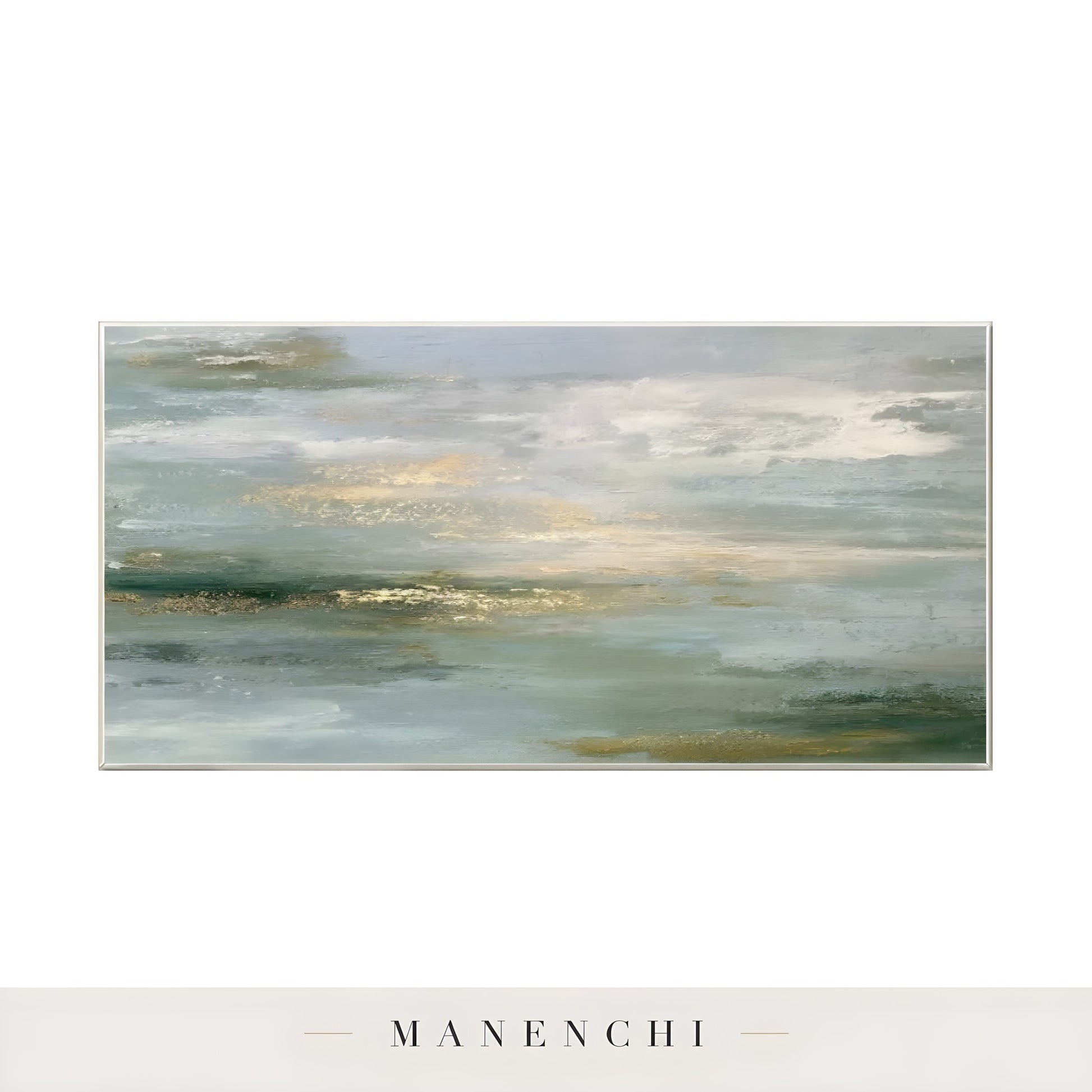 Sage Gilded Horizon abstract painting displayed in painting product shot