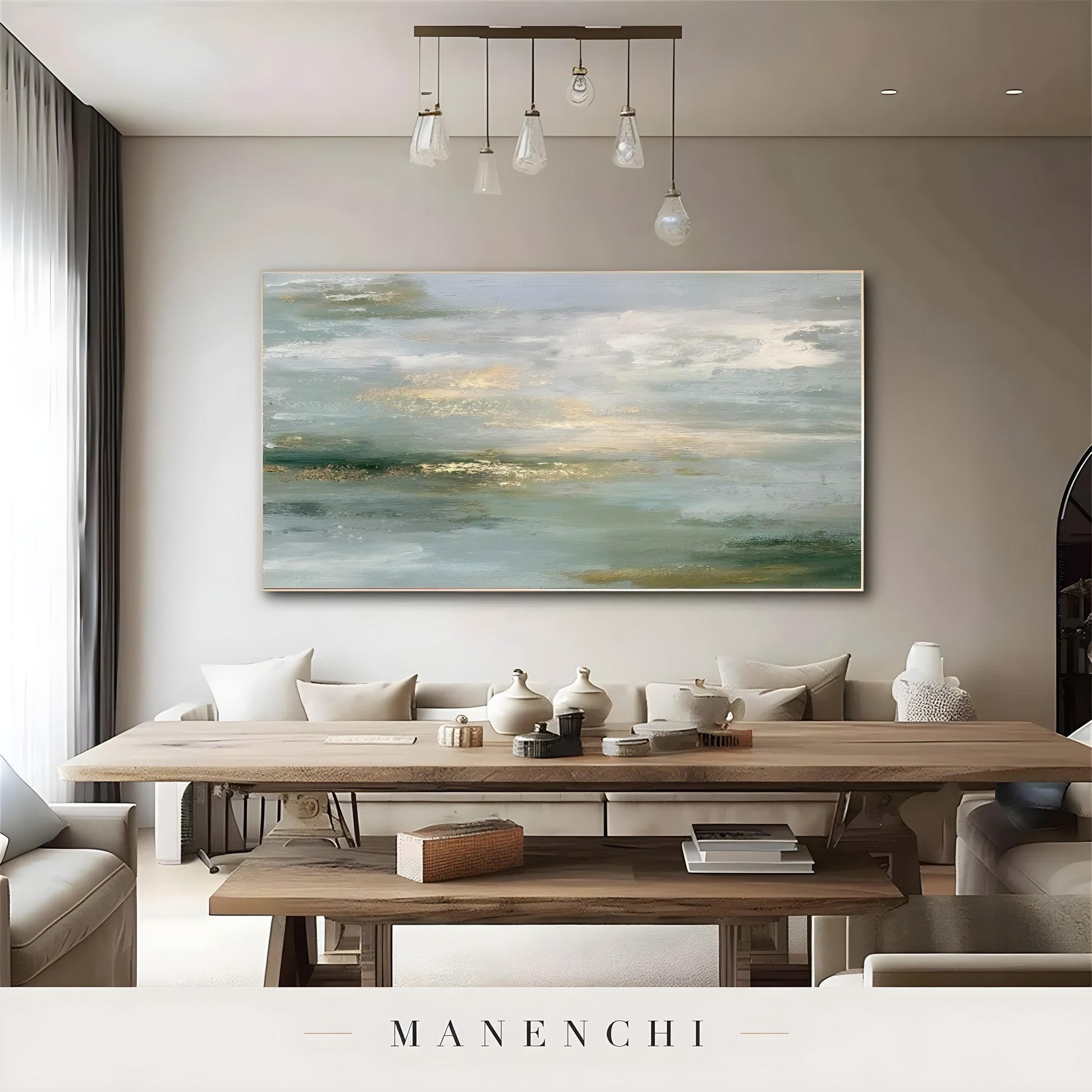 Sage Gilded Horizon - original hand-painted abstract painting by Manenchi