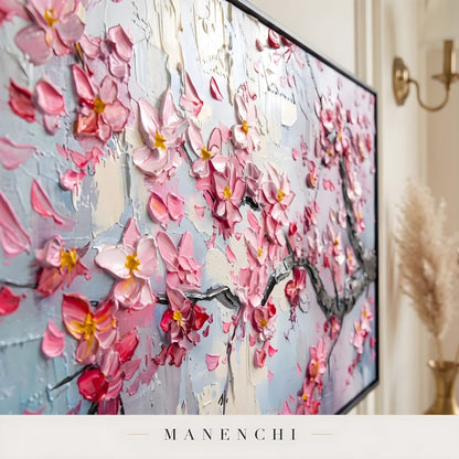 Close-up detail of the textured brushwork in Sakura Twilight Impression