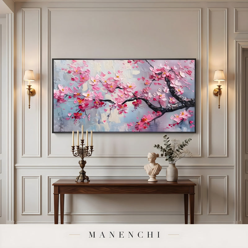 Sakura Twilight Impression abstract painting displayed in entryway console table decor