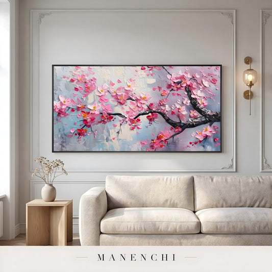 Sakura Twilight Impression abstract painting displayed in living room sofa display