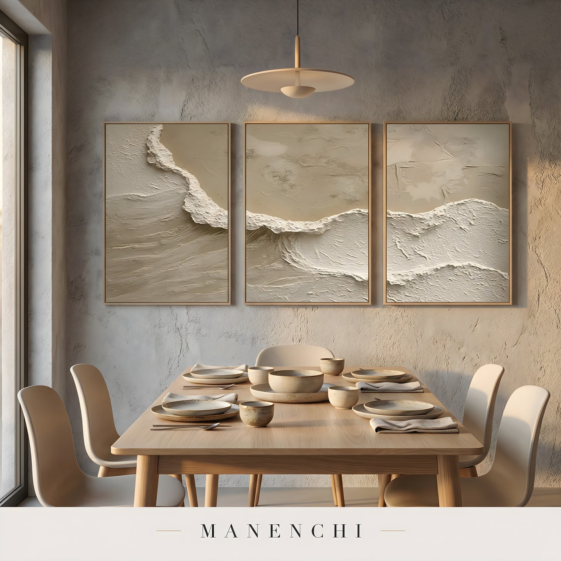 Sandstone Crest abstract painting displayed in dining room