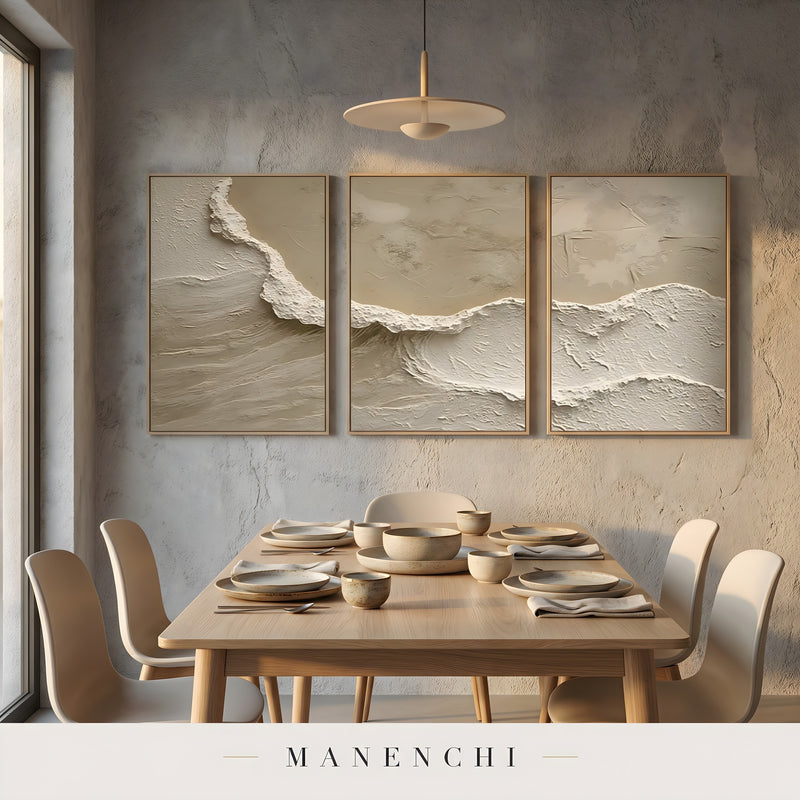 Sandstone Crest abstract painting displayed in dining room
