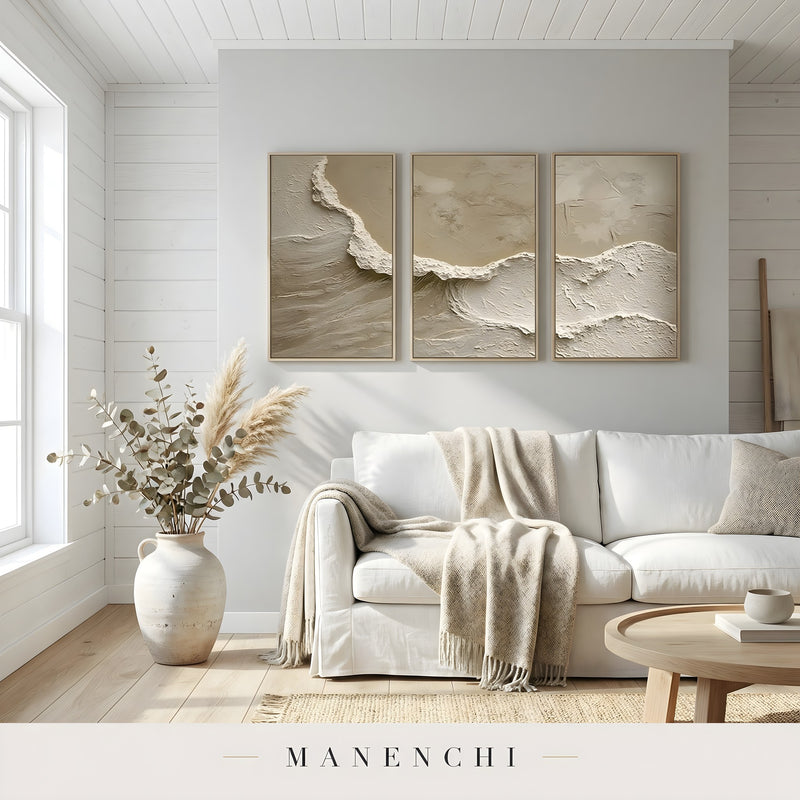 Sandstone Crest abstract painting displayed in living room sofa