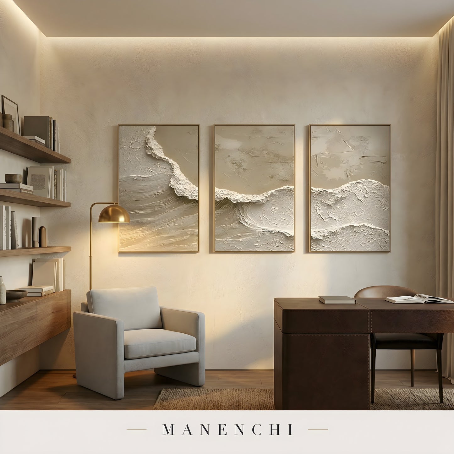 Sandstone Crest abstract painting displayed in modern home office