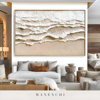 Sculpted Dune Horizon abstract painting displayed in living room sofa display