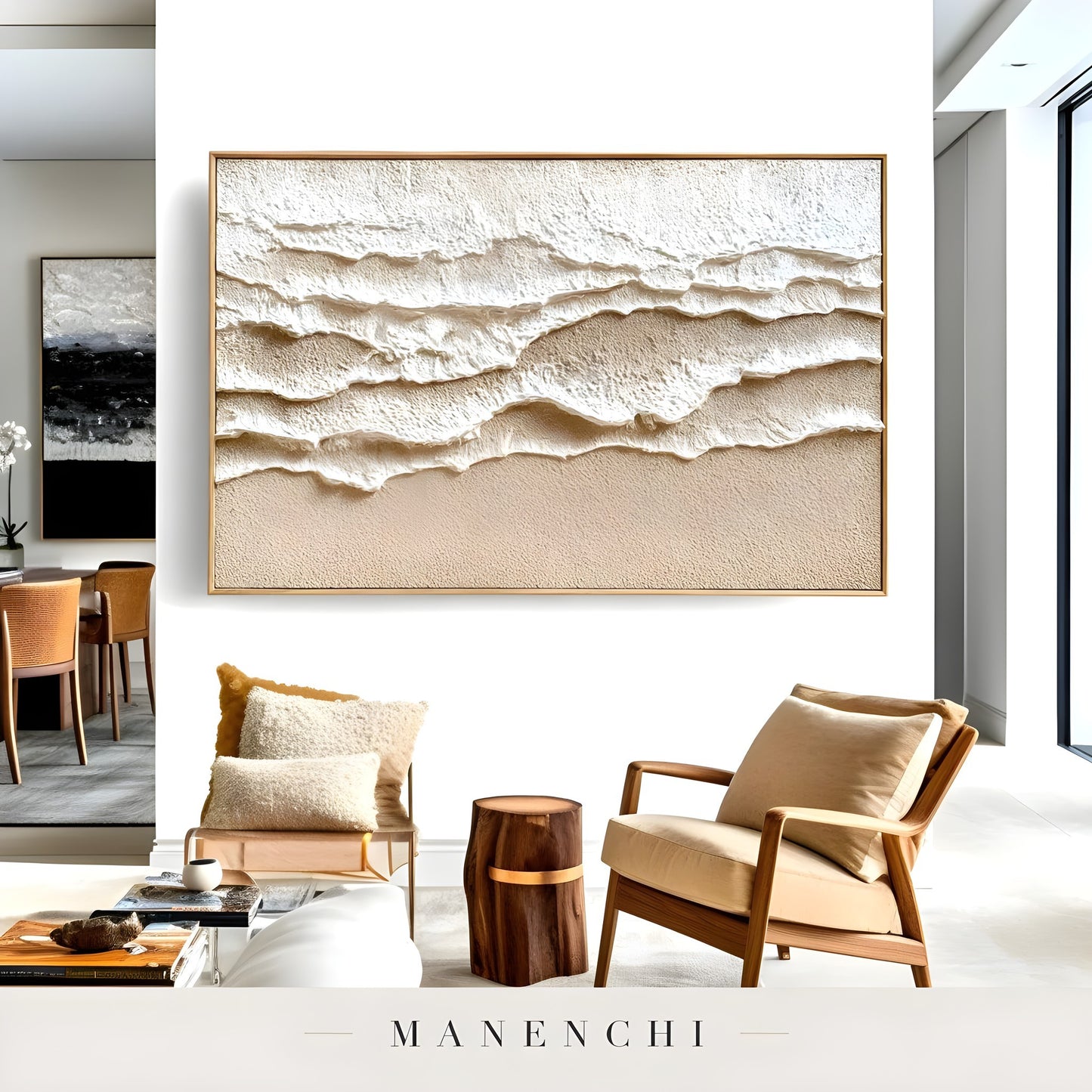 Sculpted Dune Horizon abstract painting displayed in modern lounge area view
