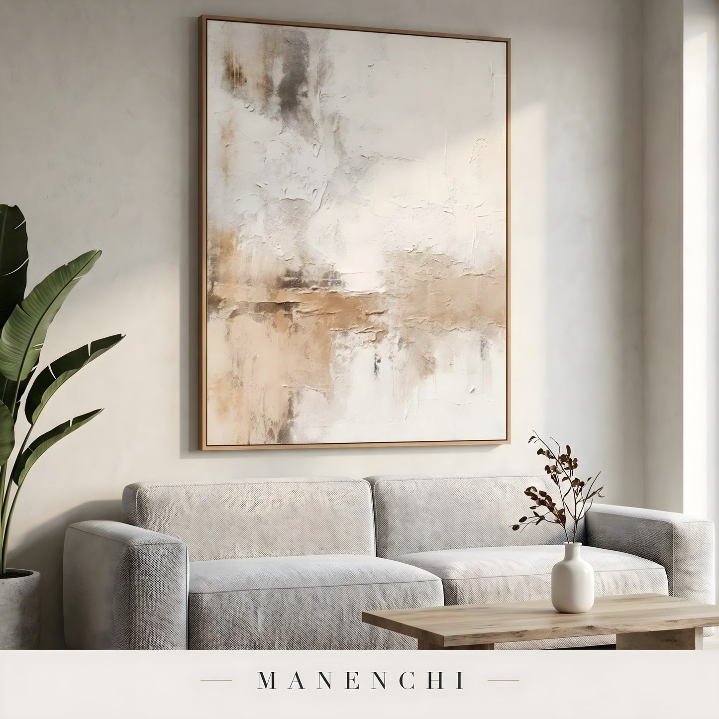 Sculpted Earthscape abstract painting displayed in living room sofa decor