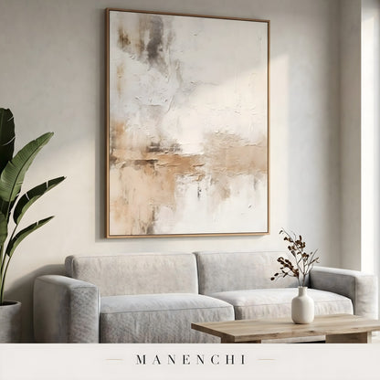 Sculpted Earthscape abstract painting displayed in living room sofa decor