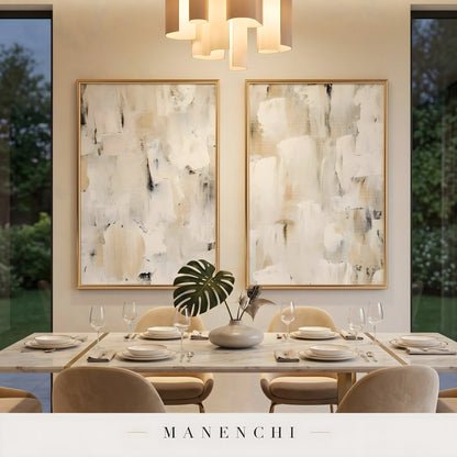 Sculpted Neutrality abstract painting displayed in dining room painting display
