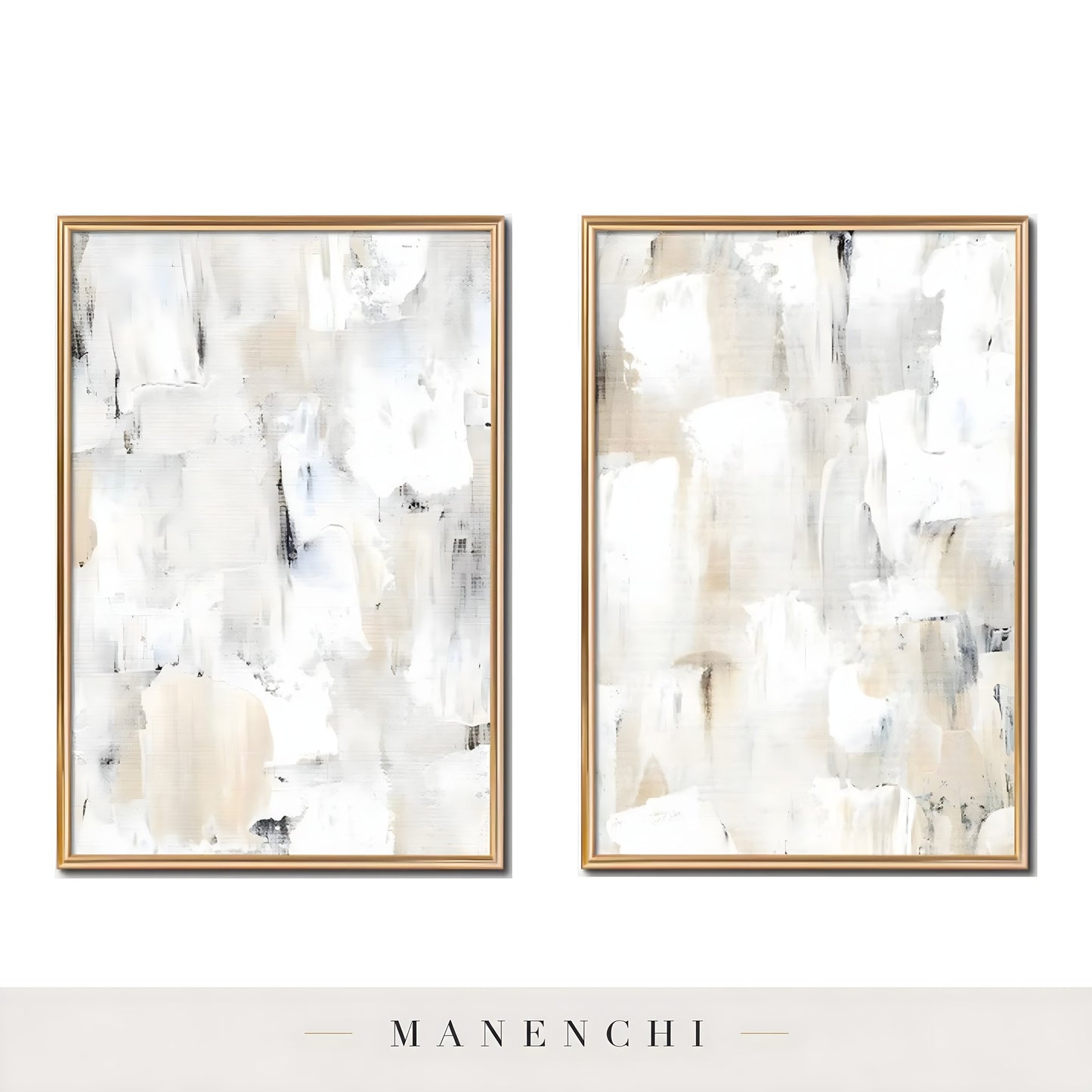 Sculpted Neutrality abstract painting displayed in isolated gold frame diptych