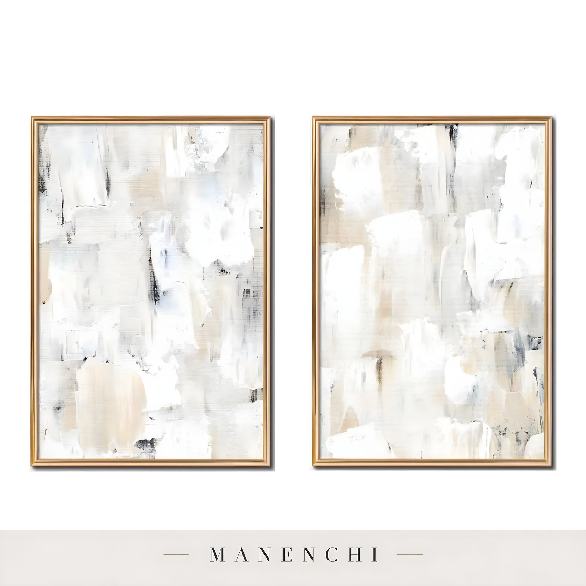 Sculpted Neutrality abstract painting displayed in isolated gold frame diptych