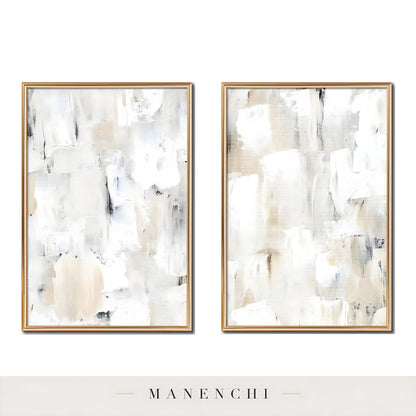 Sculpted Neutrality abstract painting displayed in isolated gold frame diptych