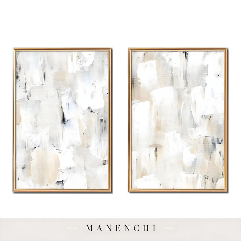 Sculpted Neutrality abstract painting displayed in isolated gold frame diptych