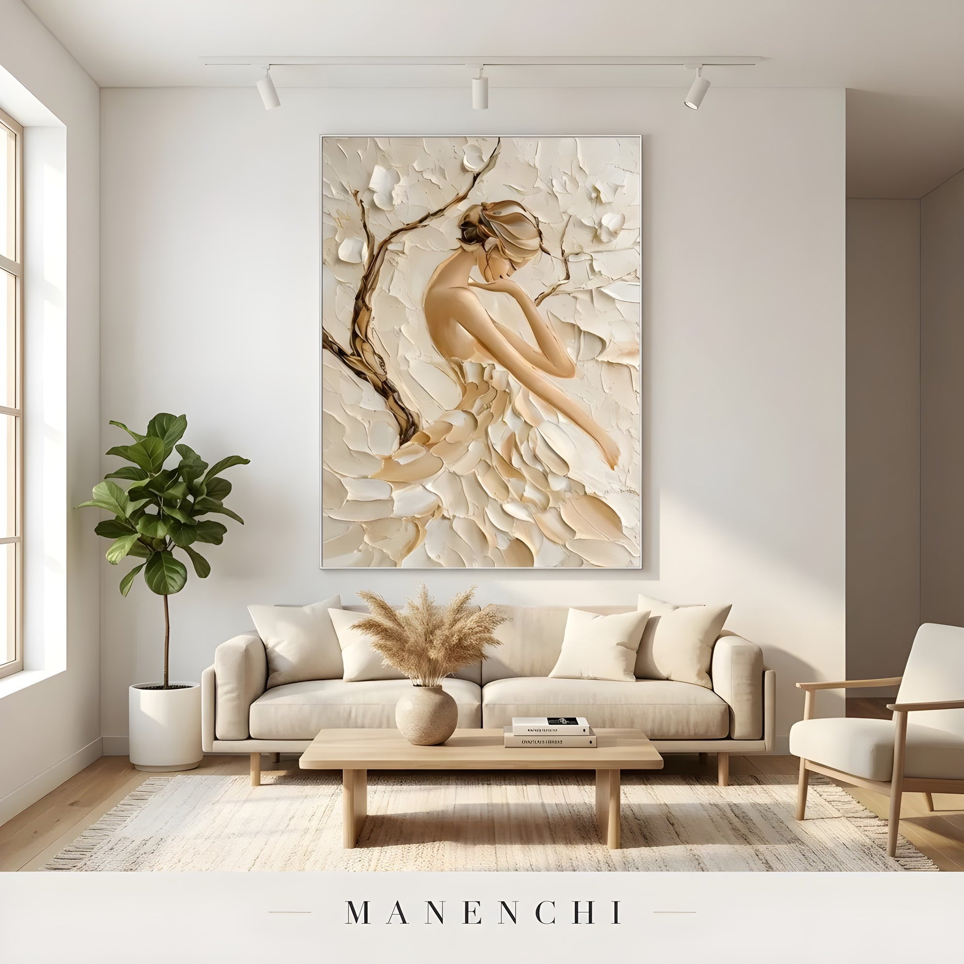 Sculpted Petal Grace abstract painting displayed in modern living room