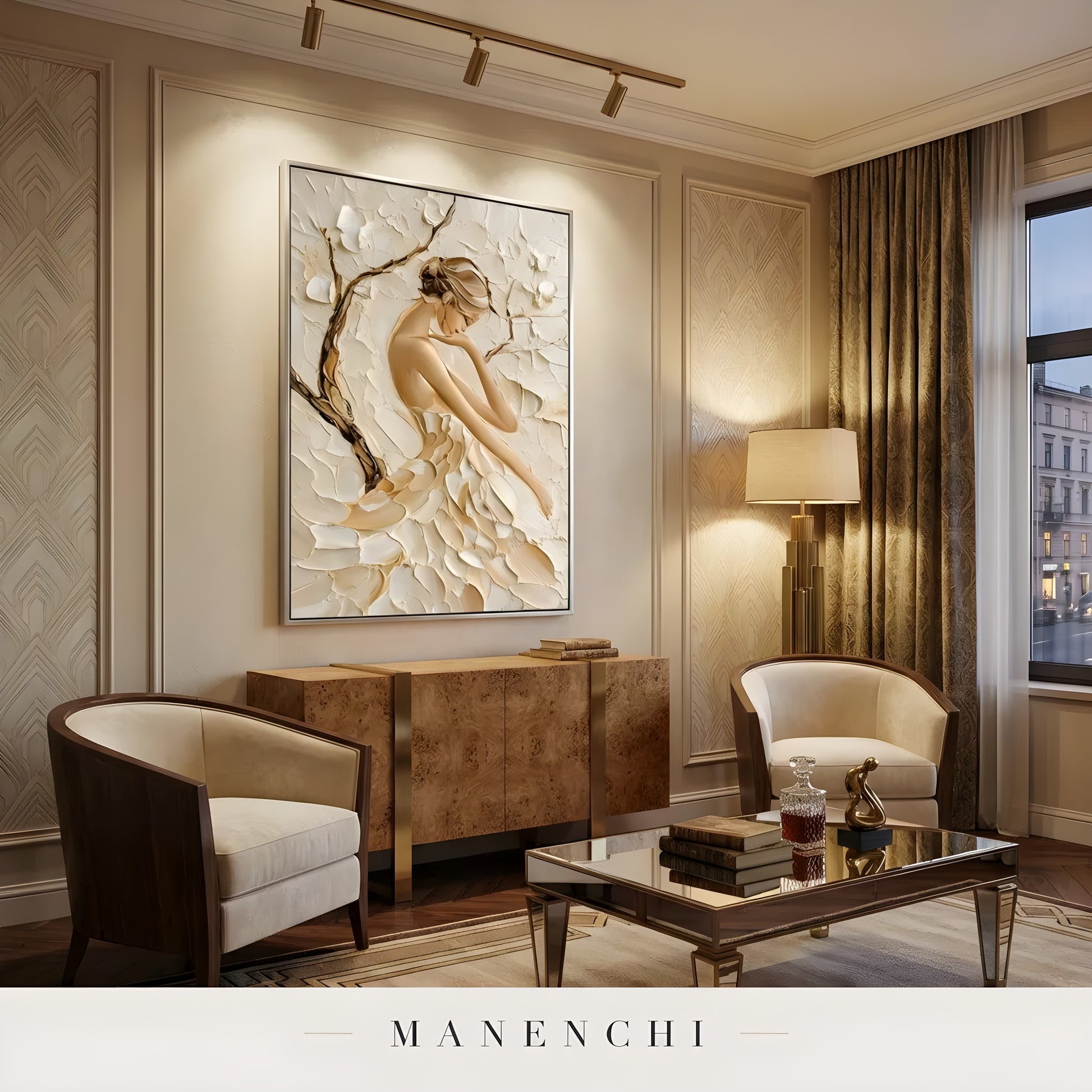 Sculpted Petal Grace abstract painting displayed in sophisticated living area