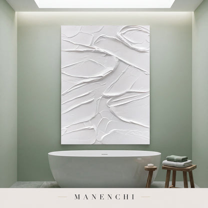 Sculpted Serenity abstract painting displayed in bathroom