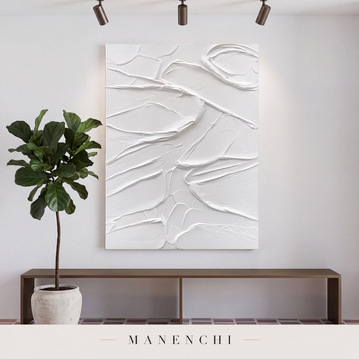 Sculpted Serenity abstract painting displayed in a hallway