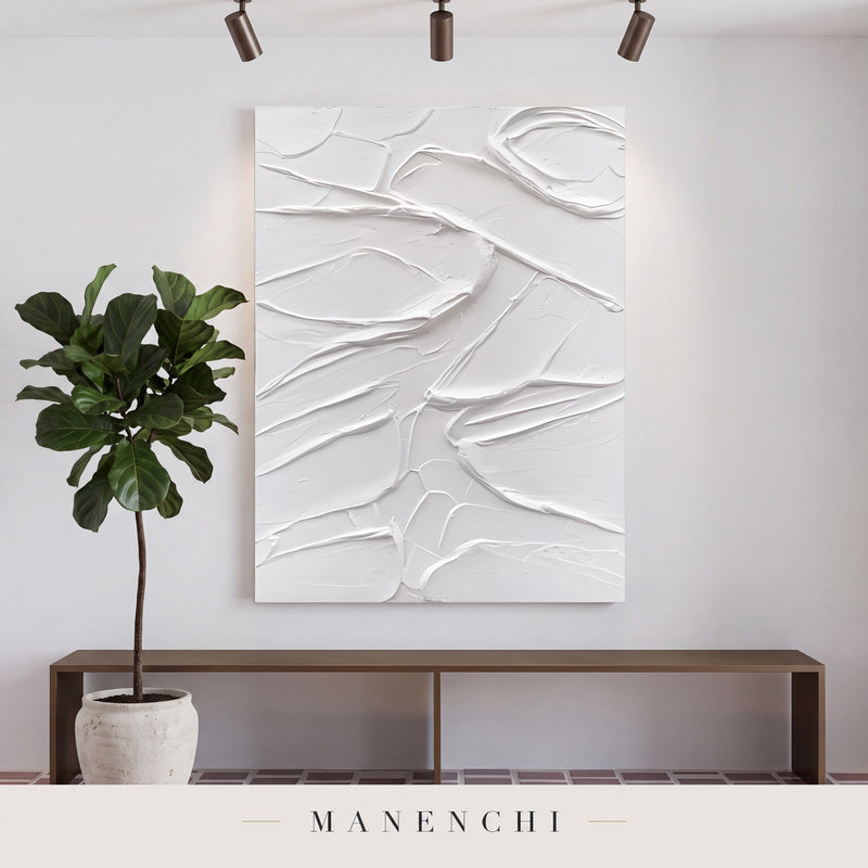 Sculpted Serenity abstract painting displayed in a hallway