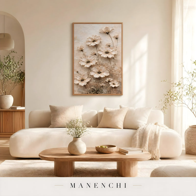 Sculptural Bloom Heirloom abstract painting displayed in modern living room