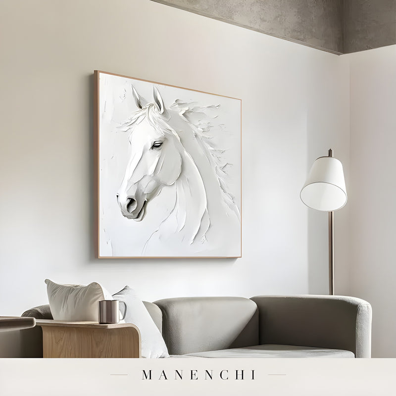 Sculptural Equine Grace abstract painting displayed in modern minimalist living room