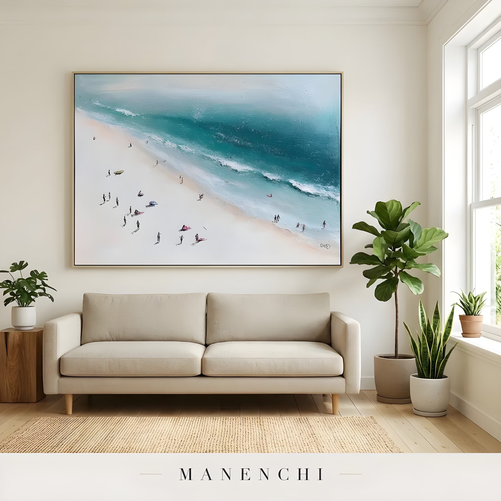 Seaside Aerial Vista - original hand-painted abstract painting by Manenchi
