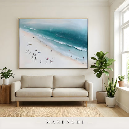Seaside Aerial Vista - original hand-painted abstract painting by Manenchi