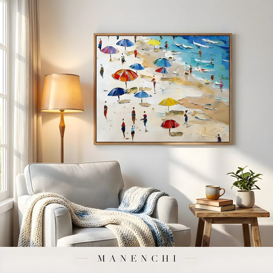 Seaside Impressionist Promenade abstract painting displayed in reading corner decor