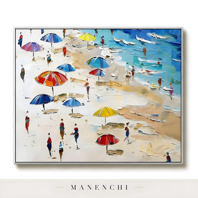 Seaside Impressionist Promenade - original hand-painted abstract painting by Manenchi