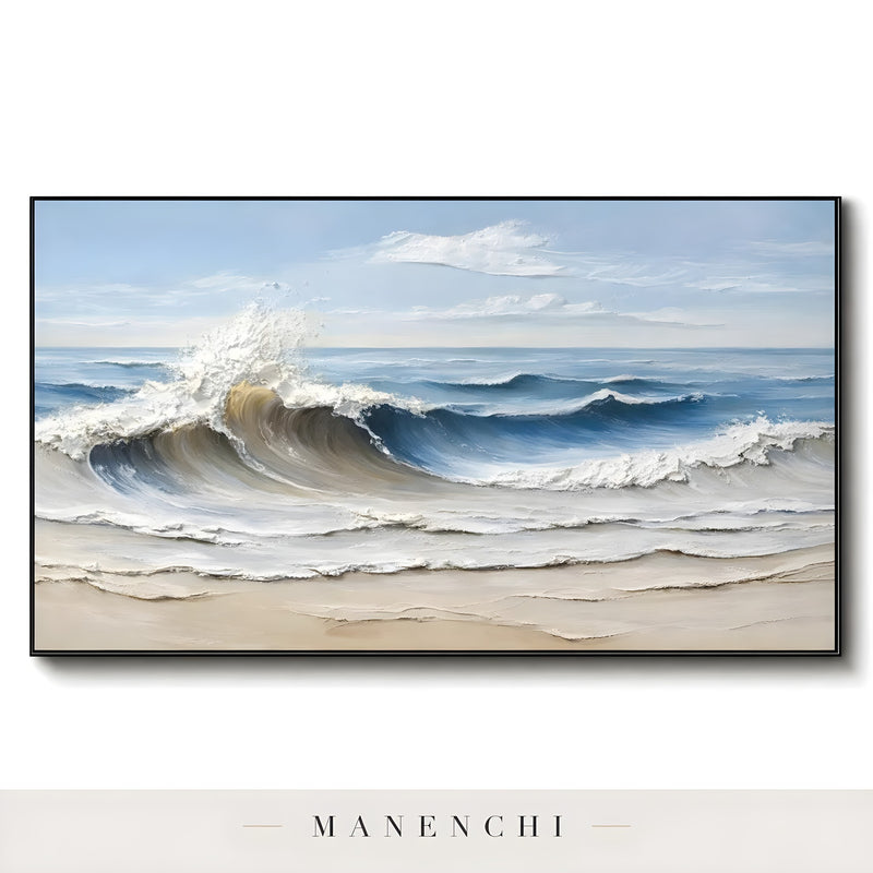 Seaside Sculpted Surge abstract painting displayed in isolated painting on white