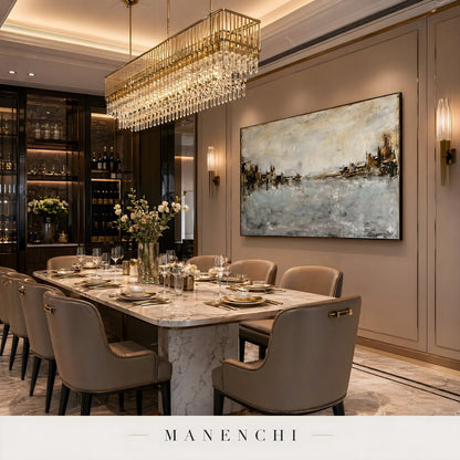 Seaside Tonal Architecture abstract painting displayed in dining room