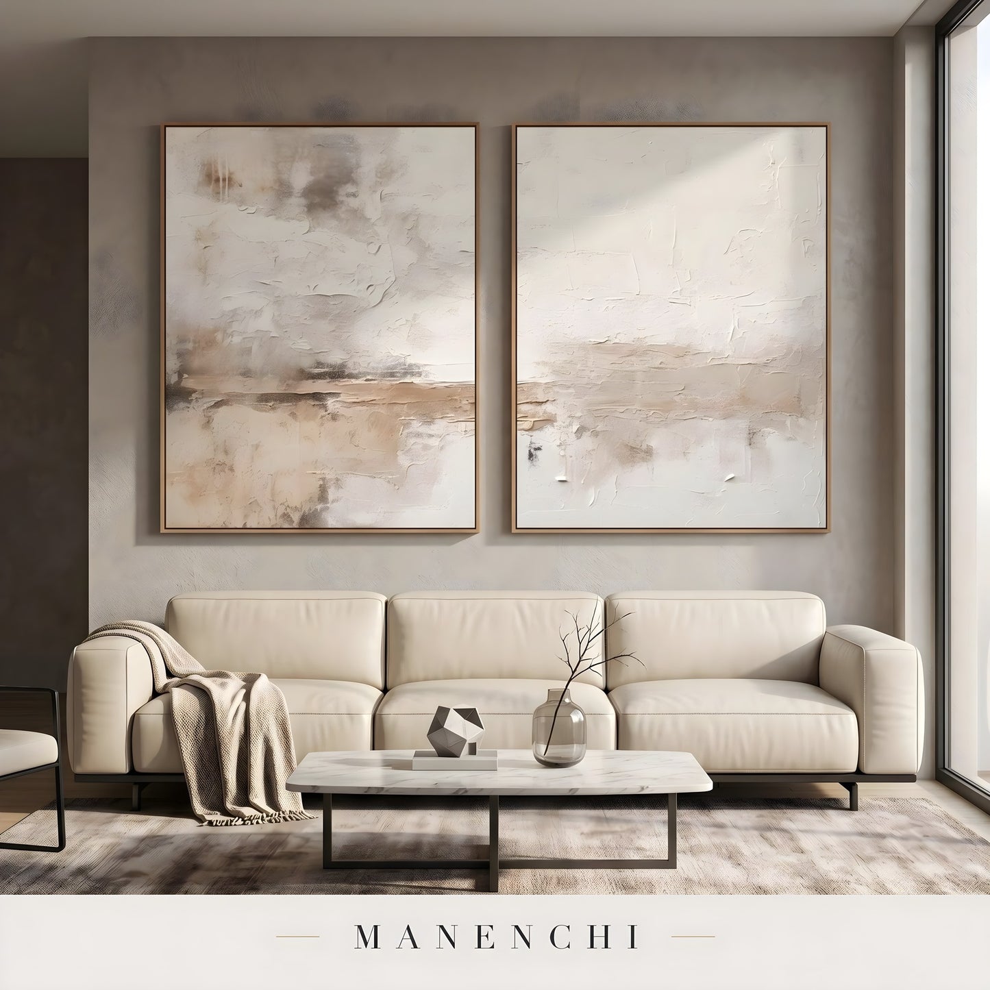 Sediment Echoes abstract painting displayed in living room sofa display