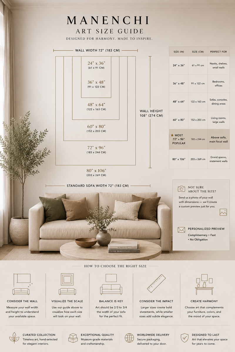 Manenchi size guide for vertical paintings