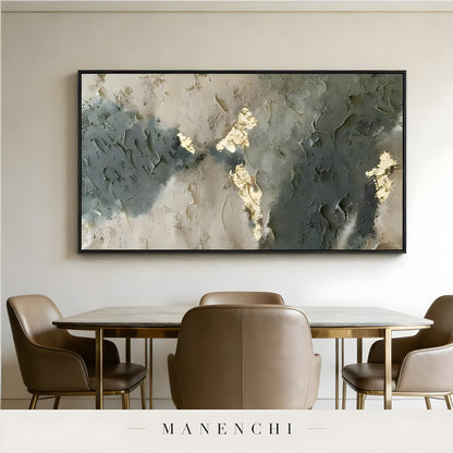 Slate Forest Gilded abstract painting displayed in dining room art