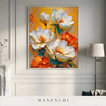 Solar Bloom Impasto - original hand-painted abstract painting by Manenchi