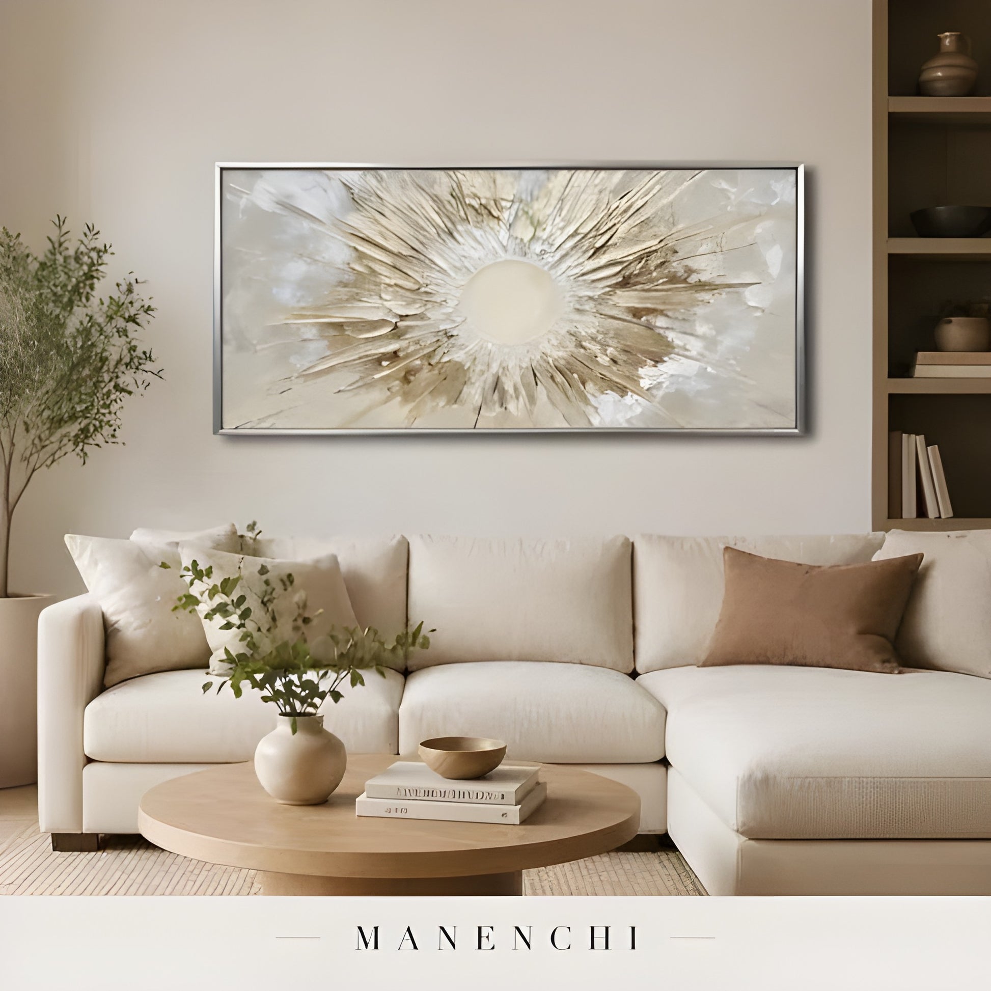 Solar Radiance Burst abstract painting displayed in contemporary living room setting