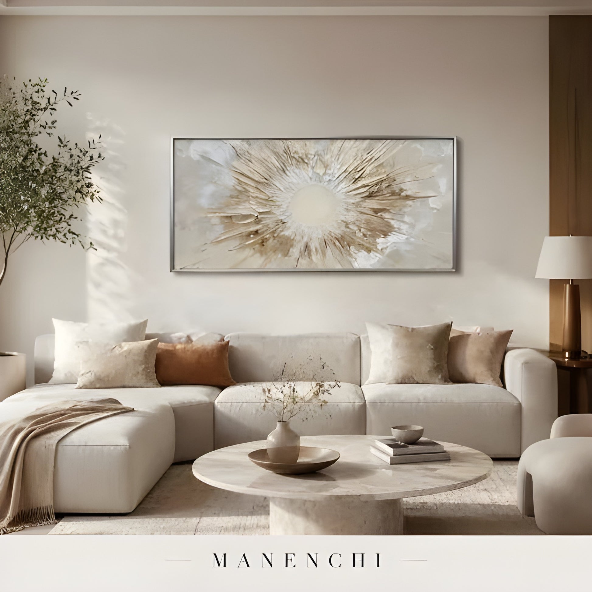 Solar Radiance Burst abstract painting displayed in living room sofa decor